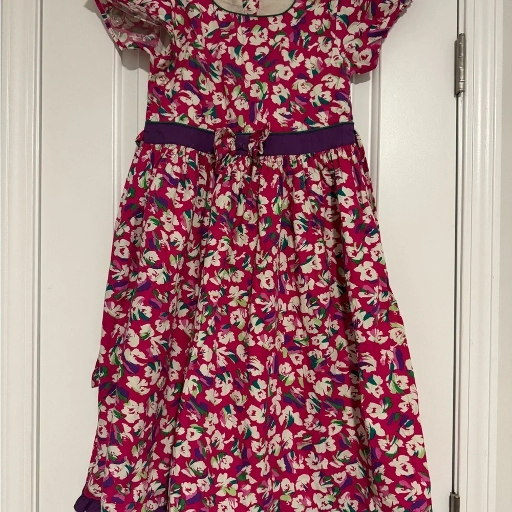 Pink and Red Puff Sleeve Sundress with Scoop Neck